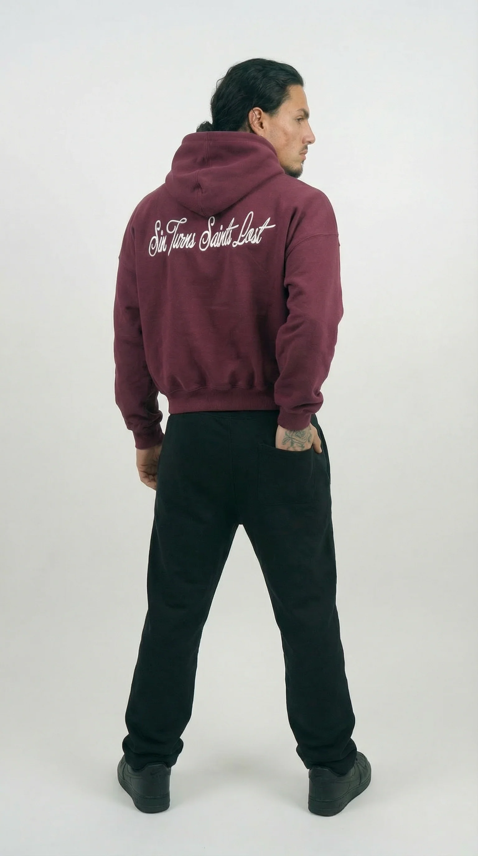 STSL® Cropped Hoodie – Saints Lost #2 (Burgundy) - Image 4