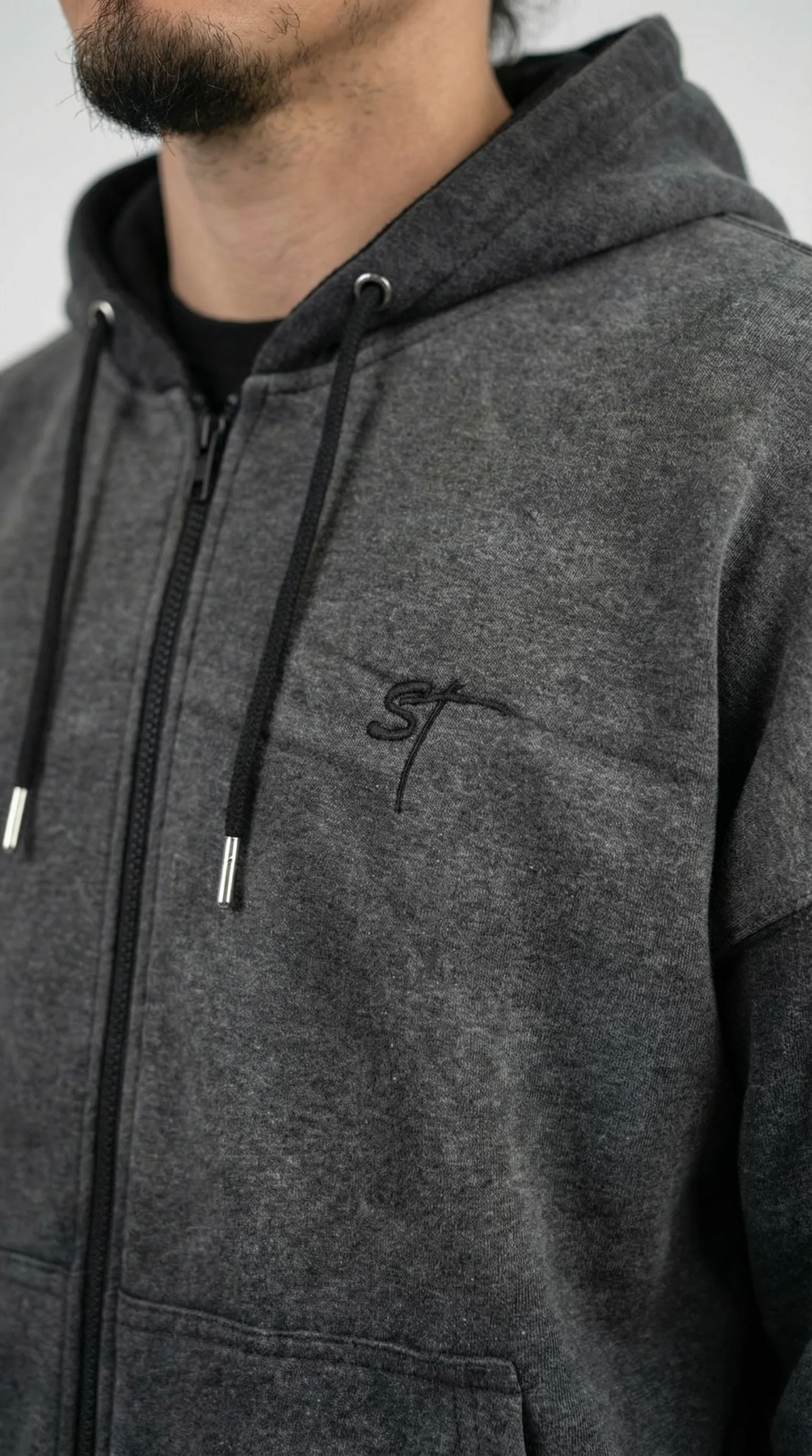 STSL® Zip Hoodie – Washed Black - Image 5