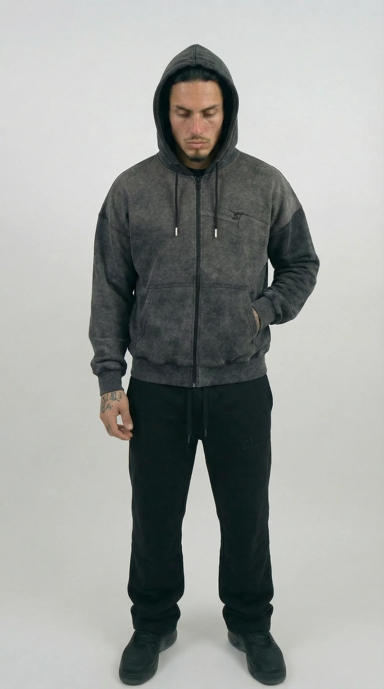 STSL® Zip Hoodie – Washed Black - Image 6