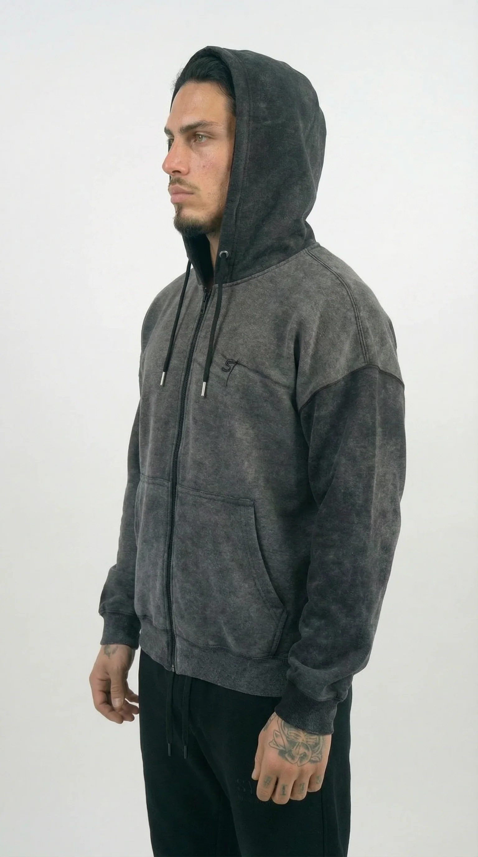 STSL® Zip Hoodie – Washed Black - Image 8